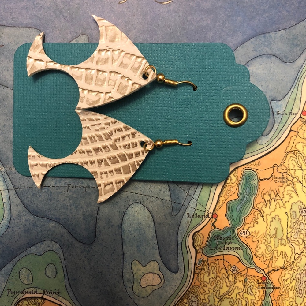 NWT Faux Leather Earrings, Fish, Fish Hook, Croc